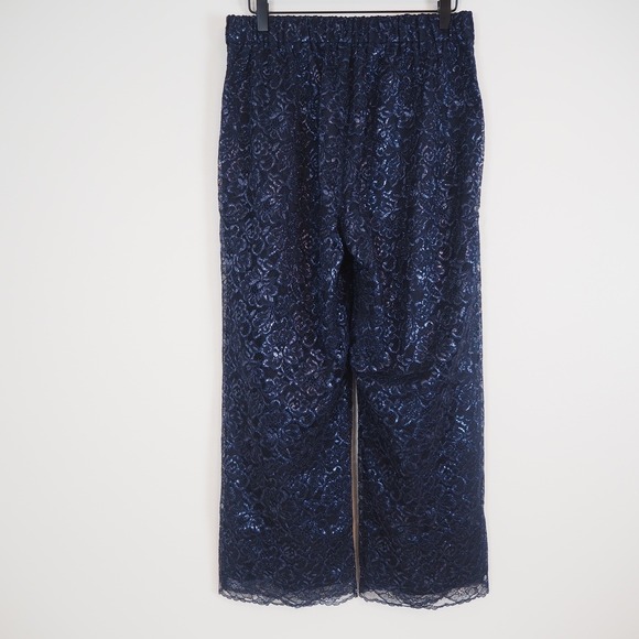 J. Crew Peyton High-Rise Pull-On Wide-Leg Pants Navy Metallic Lace Size 10 - Picture 3 of 11